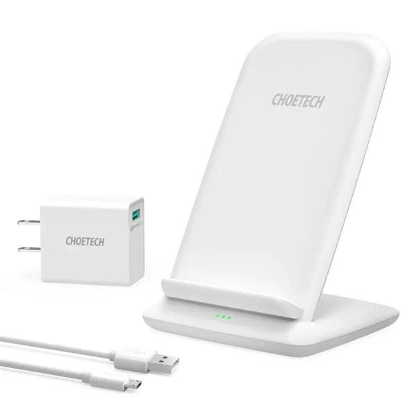Choetech 15W Fast Wireless Charger Stand With Wall Charger US + 1.2m Cable – White – T555-F