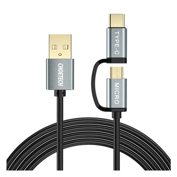 Choetech 2-in-1 Micro-USB & USB-C to USB-A Cable – Black (XAC-0012-102BK)