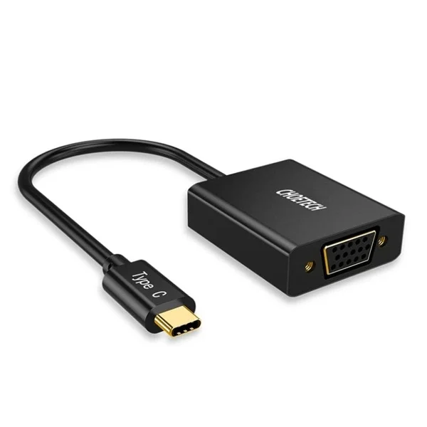 Choetech 1080p Supported USB 3.1 USB Type-C To VGA Adapter (Thunderbolt 3 Port Compatible) For MacBook, Chromebook Pixel And all Type-C Devices – Black – V01