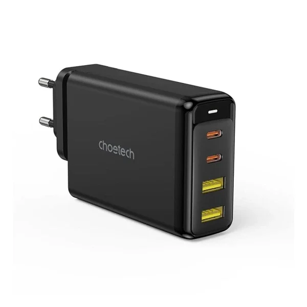 CHOETECH 140W 4-Port Quick Charging GaN Wall Charger 2x USB-C, 2x USB-A – Black – PD6005
