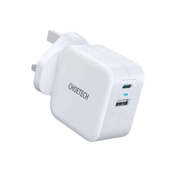 CHOETECH 38W PD Dual Ports Fast Charger UK – White (PD5002)