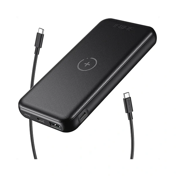 Choetech 10000mAh PD20W Fast Charging Power Bank with Qi 10W Wireless Charger+ 0.5m Type C to C Cable – Black