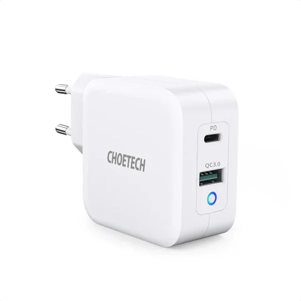 Choetech 65W 2-Port PD Charger GaN Tech USB C Foldable Fast Charging Adapter – White EU – PD8002-EU