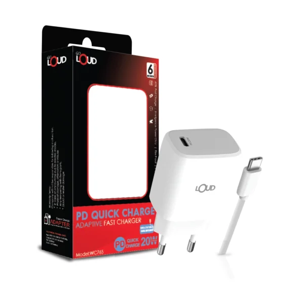 20w Charger | Adaptive 20w Fast Charger | Mobile Charger For Android Mobiles | 3.0 Qualcomm Quick Charger With Type C | Loud WC765 Mobile Charger