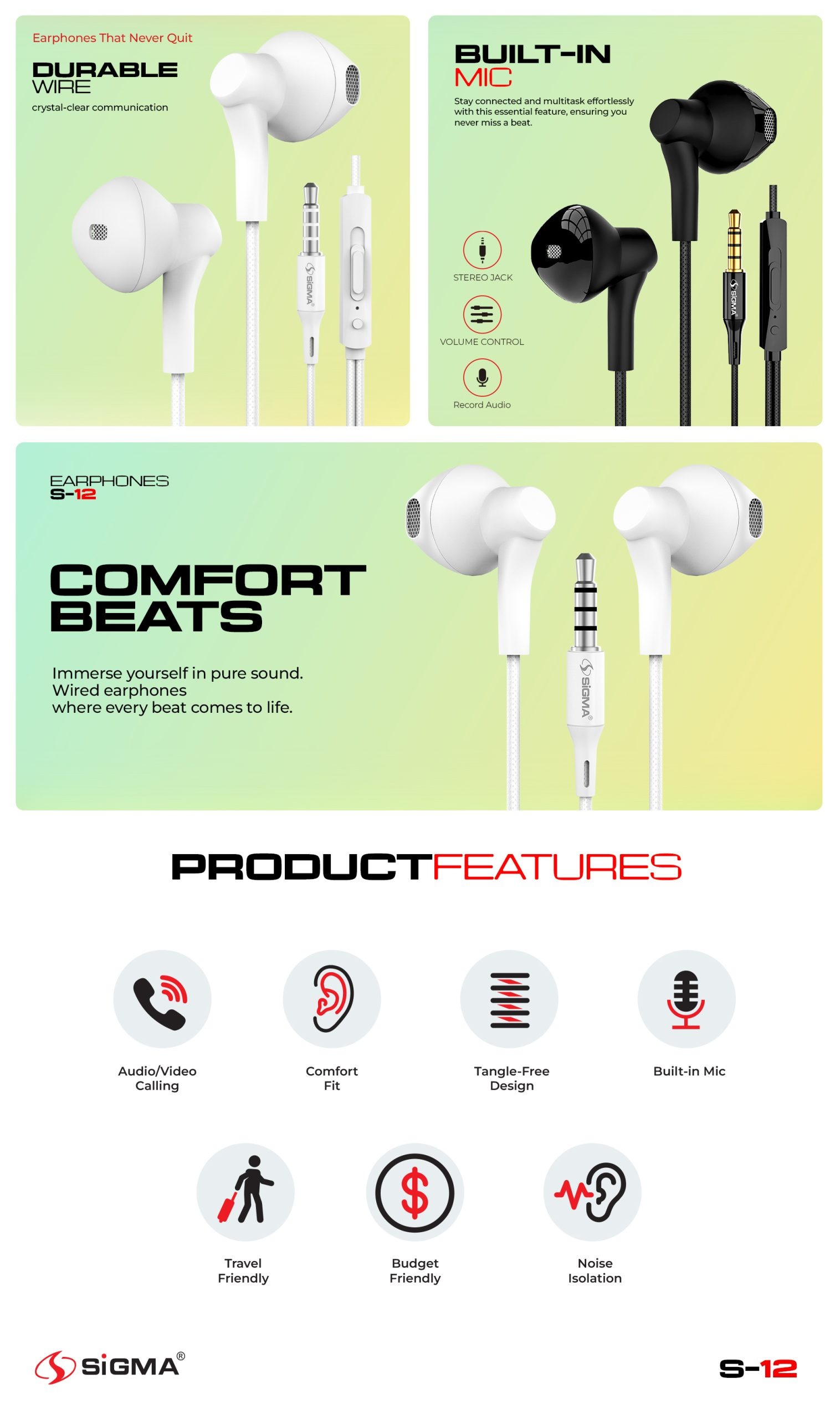 Sigma Comfortable Stereo Earphones S12