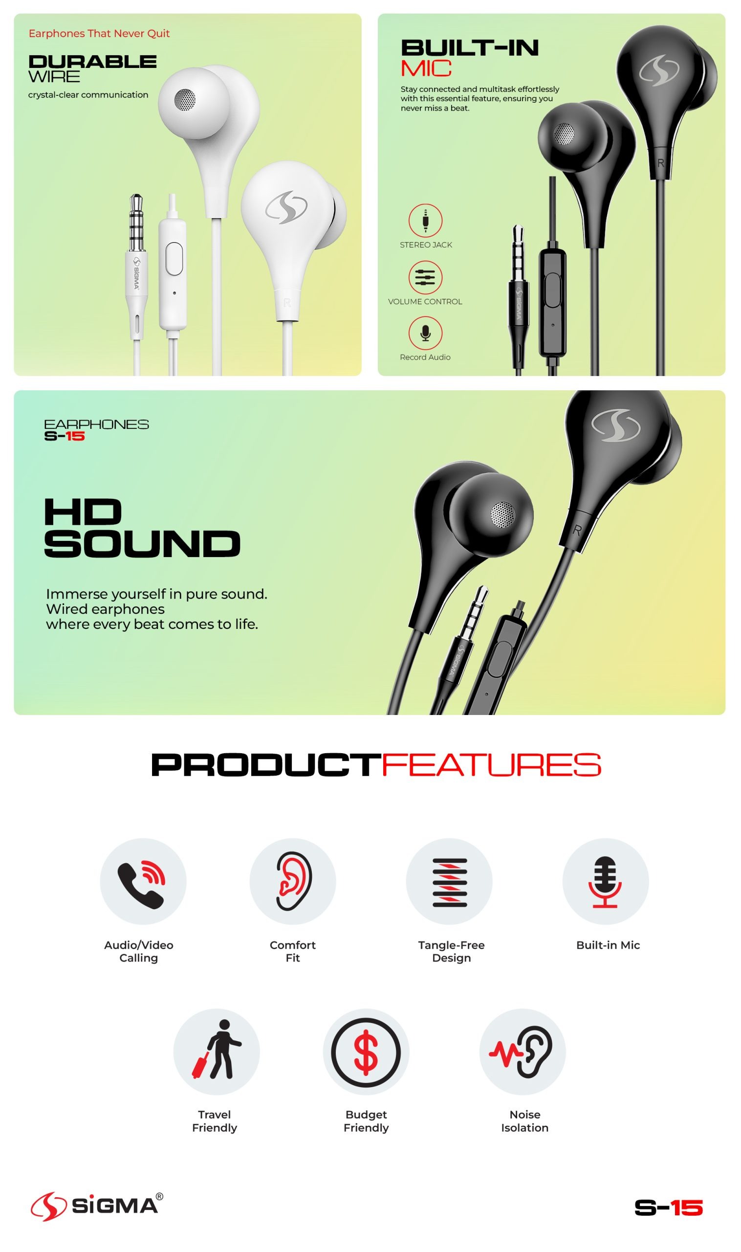 Sigma Hi-Definition Stereo Earphones S15 1