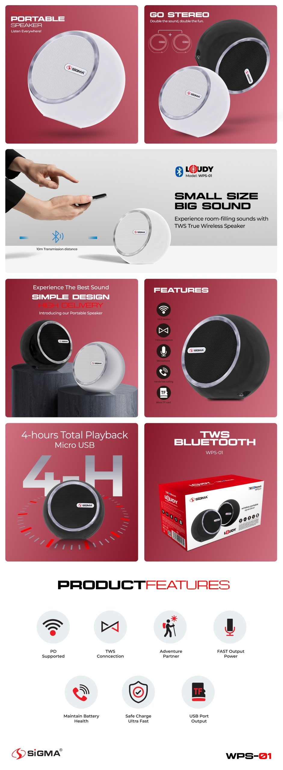 Sigma Loudy Portable Speaker WPS-01 (Pair)
