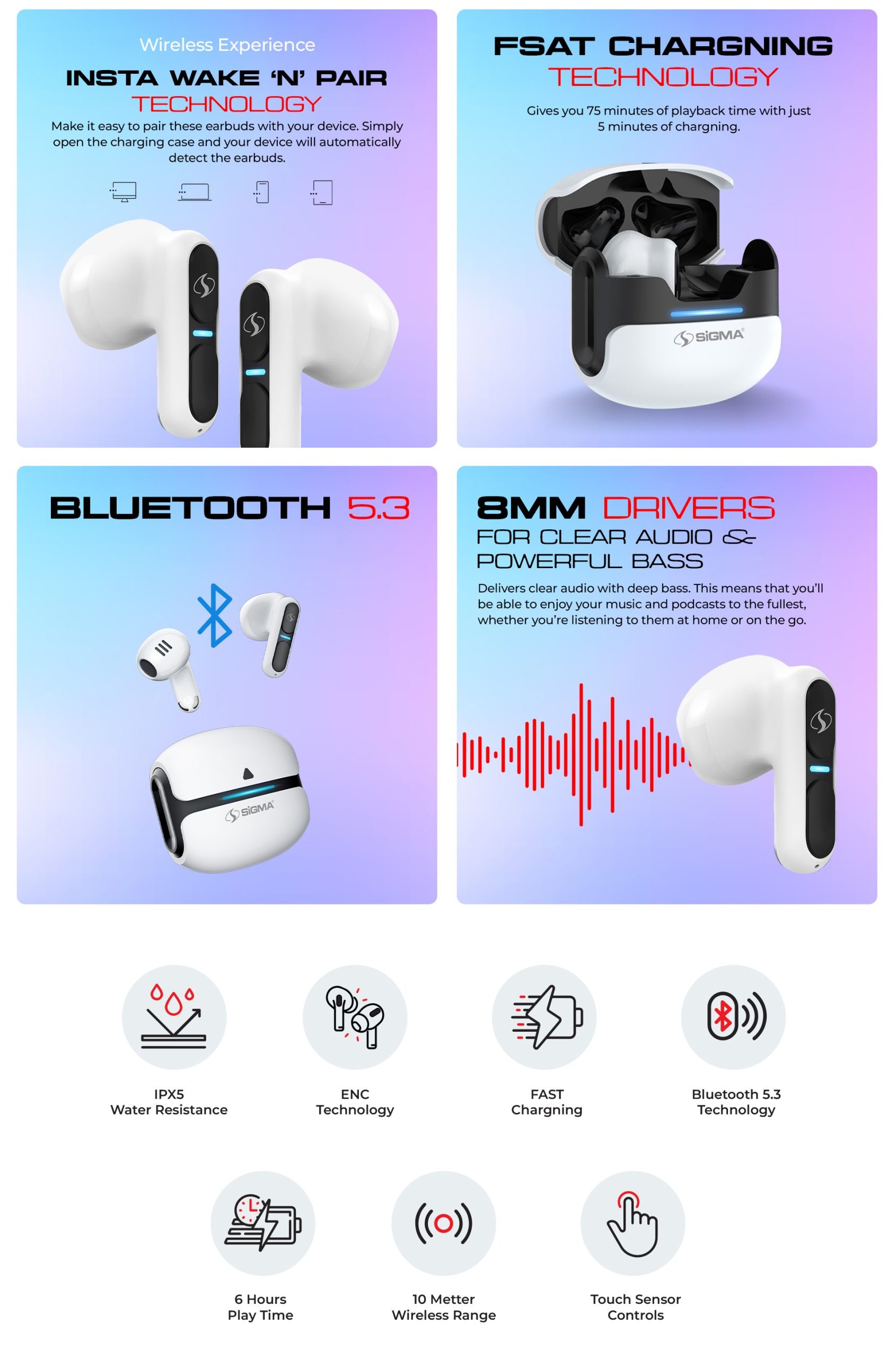 Sigma wireless Earbuds Tg-8