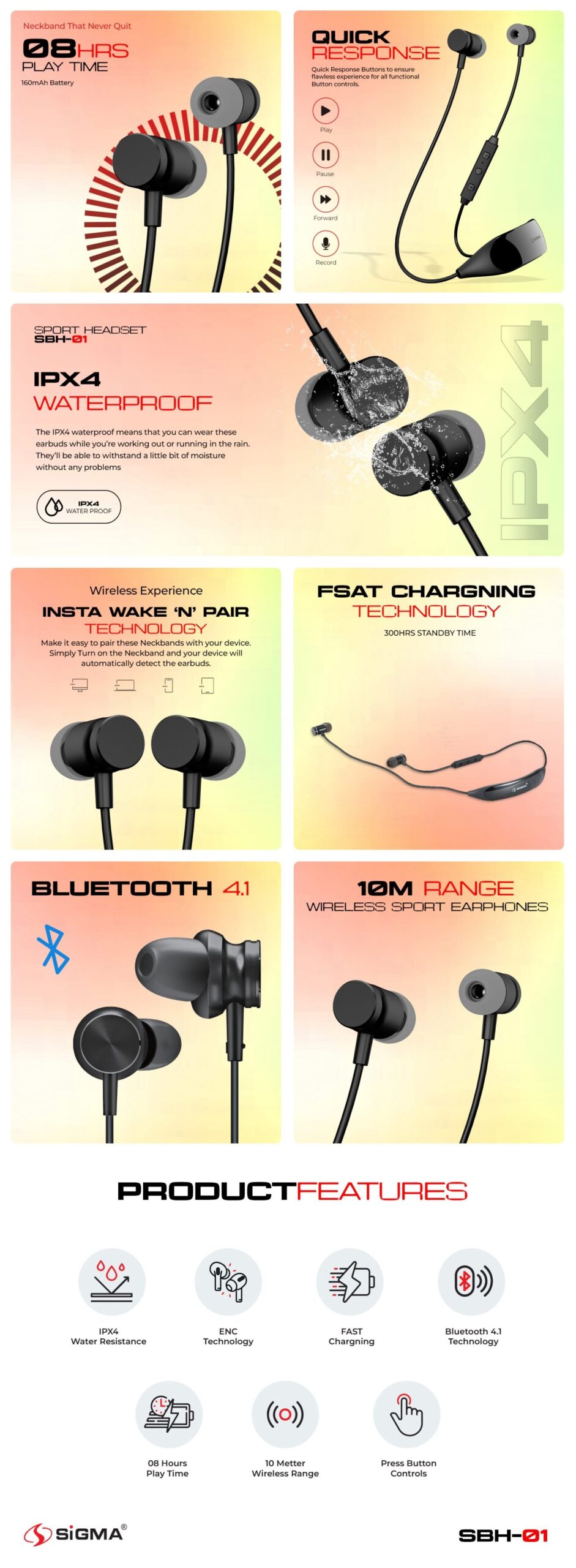 Wireless Sports Earphones SBH-1N