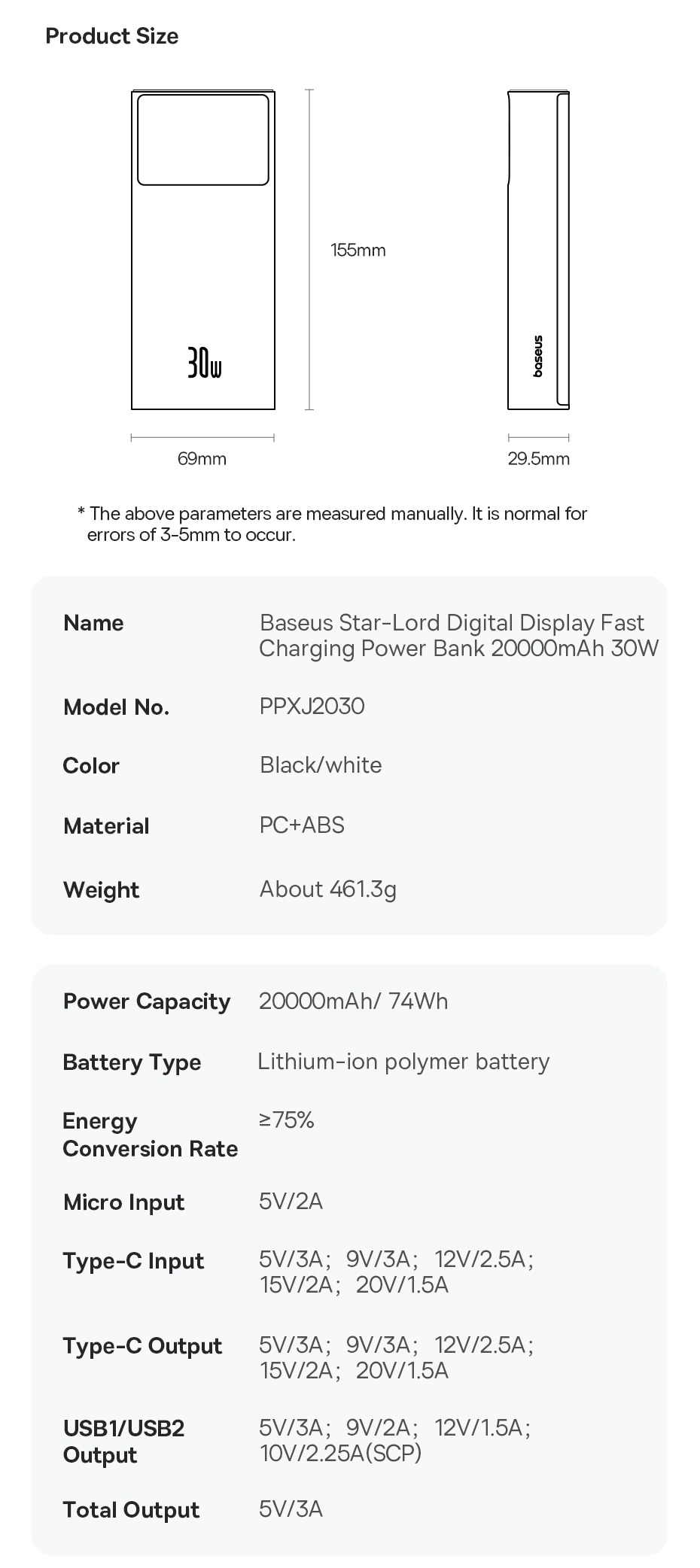 Buy Baseus Star-Lord Digital Display Fast Charging Power Bank 20000mAh 30W 3